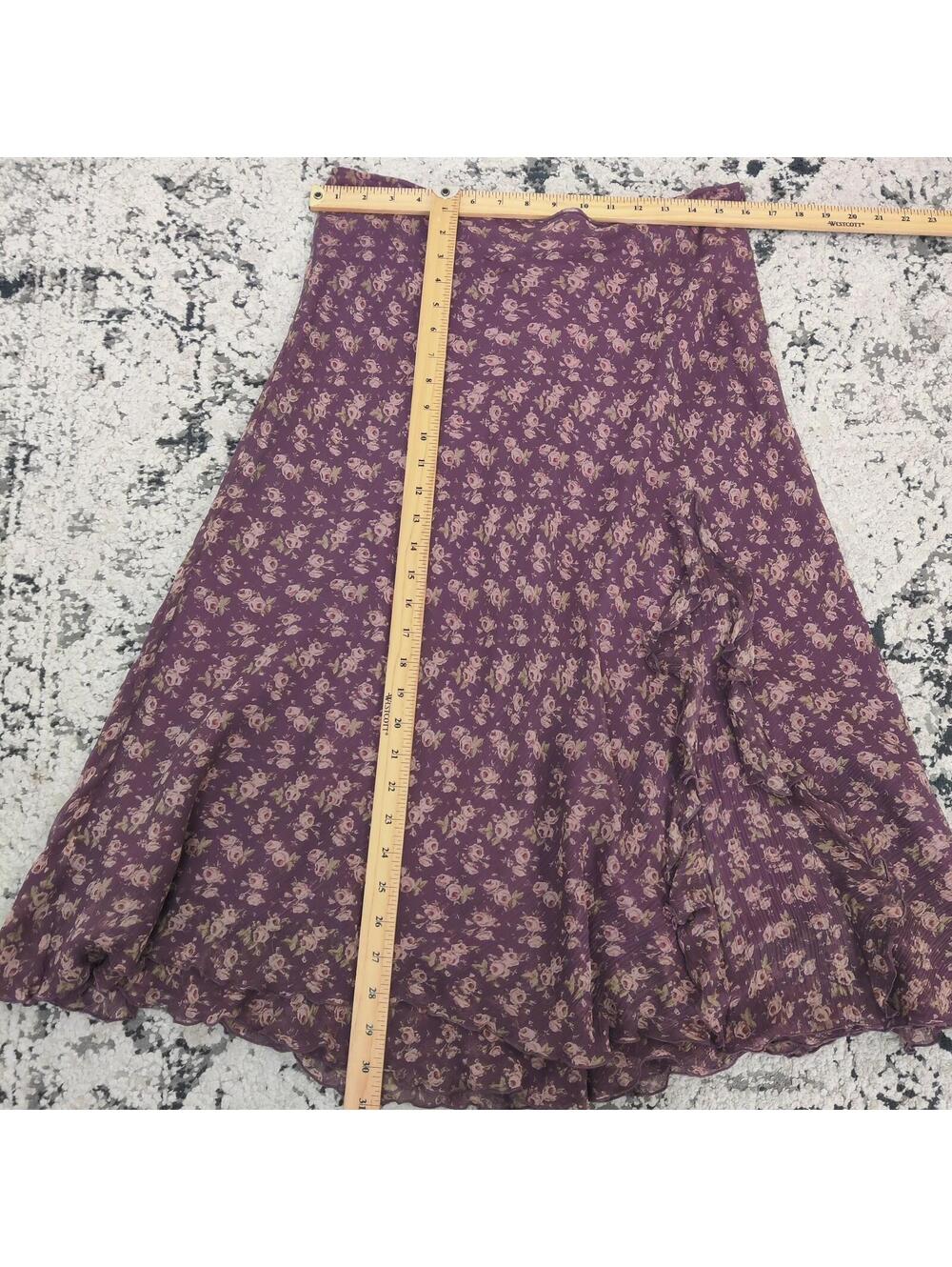 Ken Women’s Purple Floral Silk Midi Skirt Size Large - Picture 5 of 10